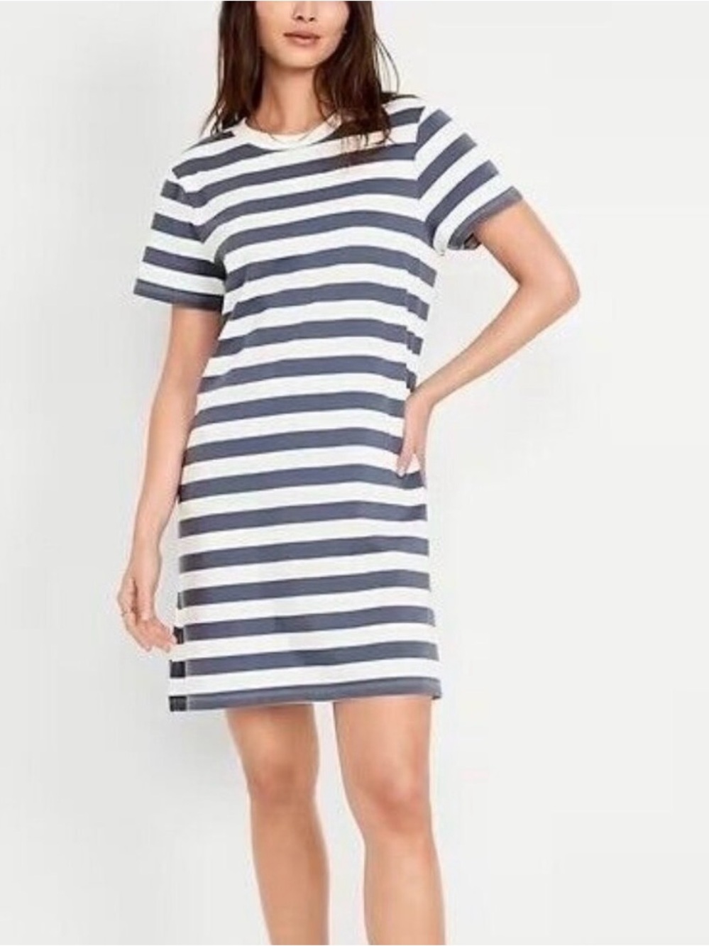 Old Navy Gray White Stripes Mini Vintage Tee Dress Size Large